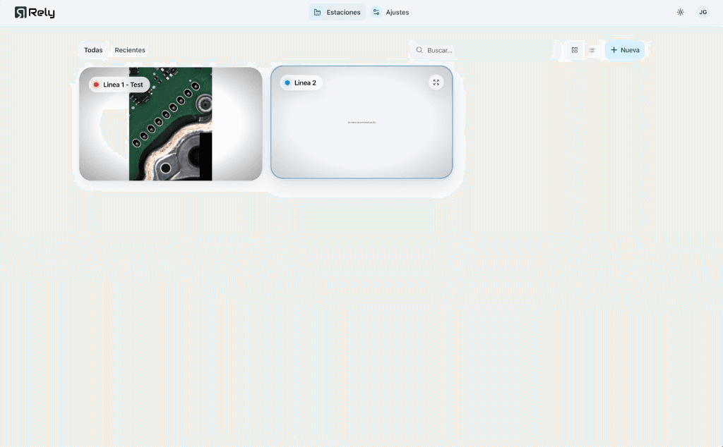 Hub Stations list showing Linea 1 with a live thumbnail and an empty Linea 2 card